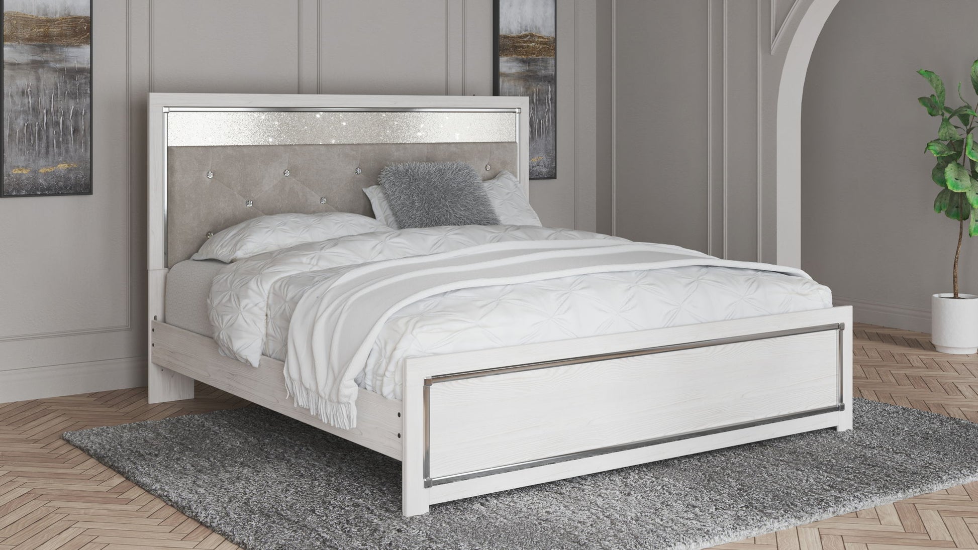 Altyra - King Panel Bed With Upholstered Headboard - White - The Sleep Loft - Online Mattress Showroom NYC
