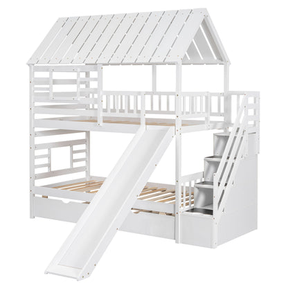 House Bunk Bed With Trundle, Storage Staircase, Roof And Window Design - The Sleep Loft - Online Mattress Showroom NYC
