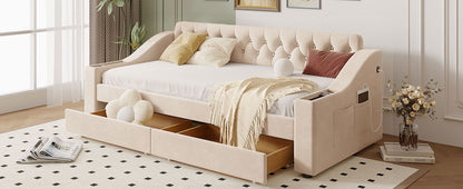 Upholstered Daybed With Storage Armrests And USB Port - The Sleep Loft - Online Mattress Showroom NYC
