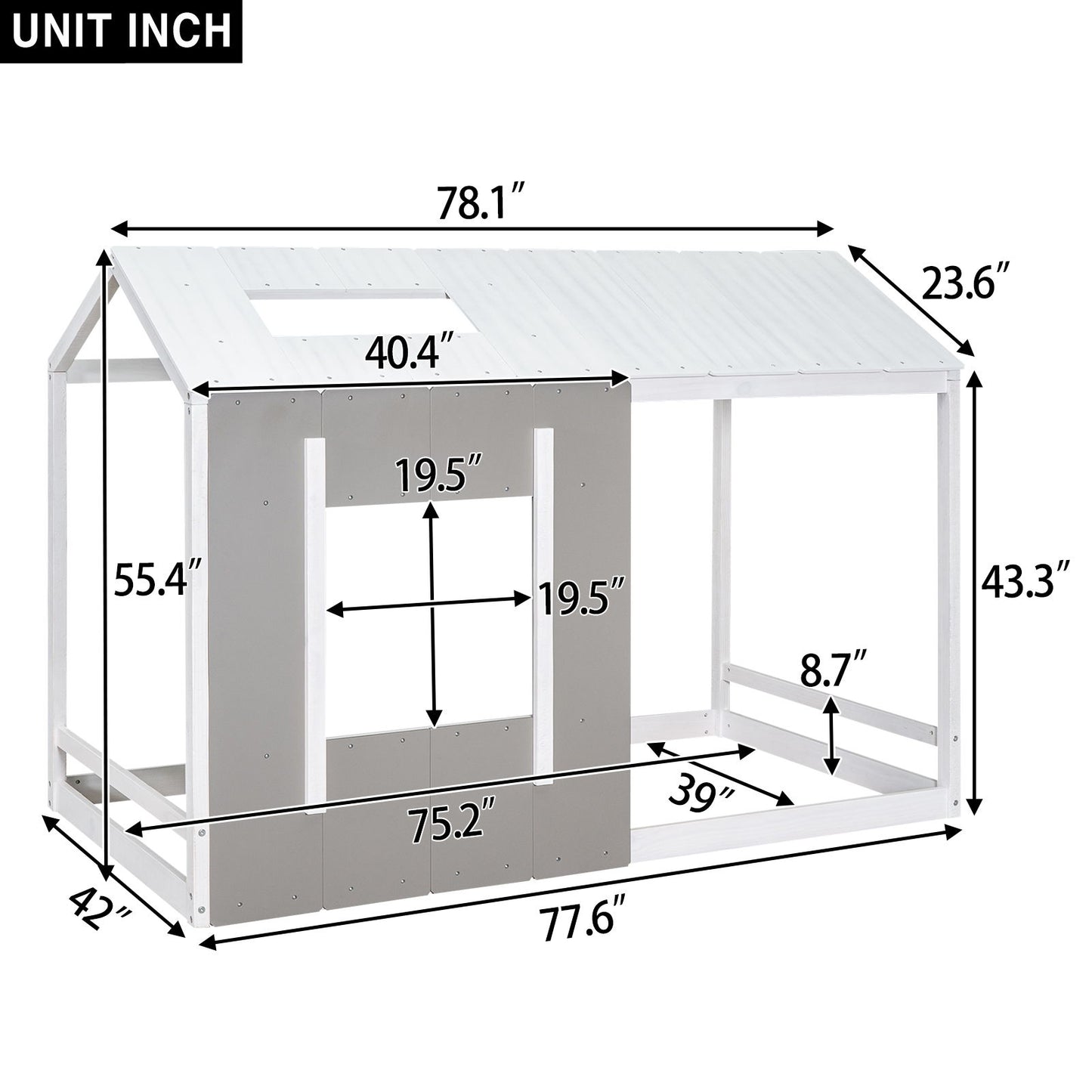 Twin Size House Platform Bed With Roof And Window - Natural / White - The Sleep Loft - Online Mattress Showroom NYC