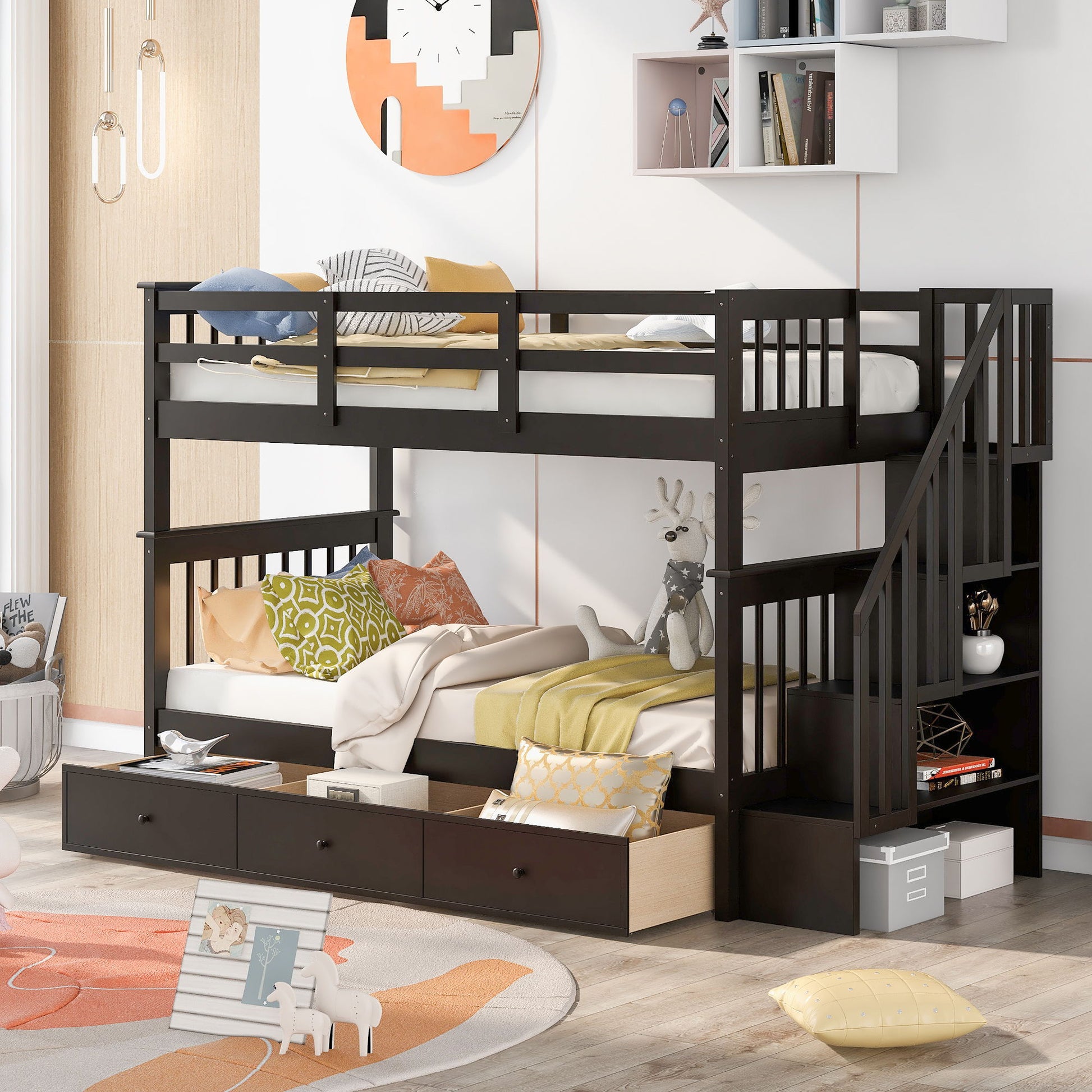 Stairway Bunk Bed With Storage And Guard Rail For Bedroom - The Sleep Loft - Online Mattress Showroom NYC