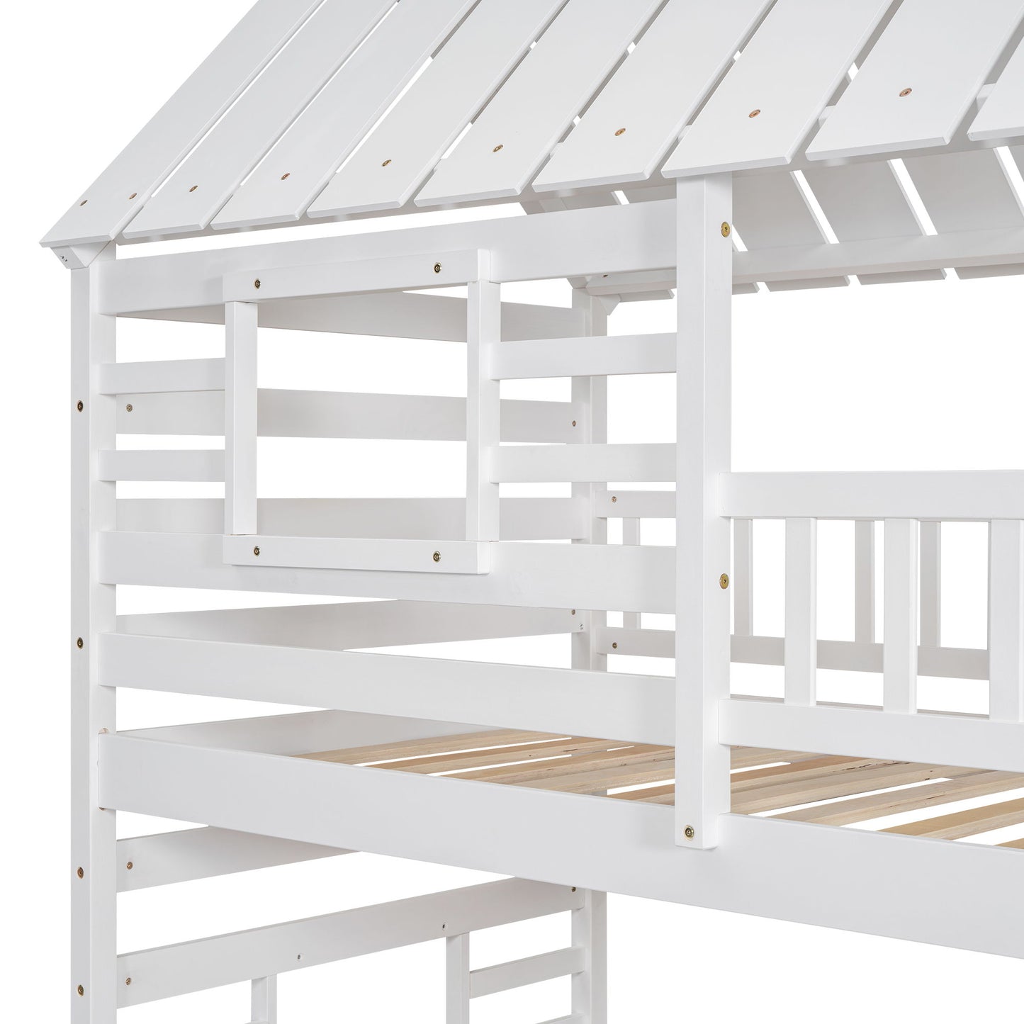 House Bunk Bed With Trundle, Storage Staircase, Roof And Window Design - The Sleep Loft - Online Mattress Showroom NYC