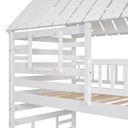 House Bunk Bed With Trundle, Storage Staircase, Roof And Window Design - The Sleep Loft - Online Mattress Showroom NYC