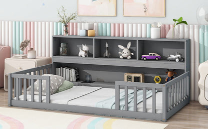 Floor Bed With Bedside Bookcase, Shelves, Guardrails - The Sleep Loft - Online Mattress Showroom NYC