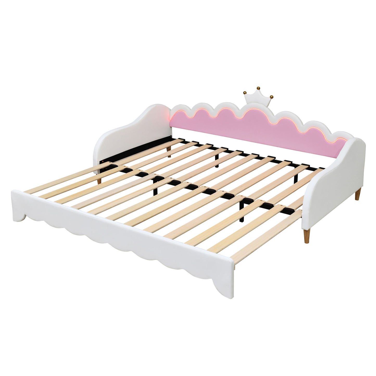 Extending Daybed With LED Lights, Modern Upholstered Princess Daybed With Crown Headboard - The Sleep Loft - Online Mattress Showroom NYC