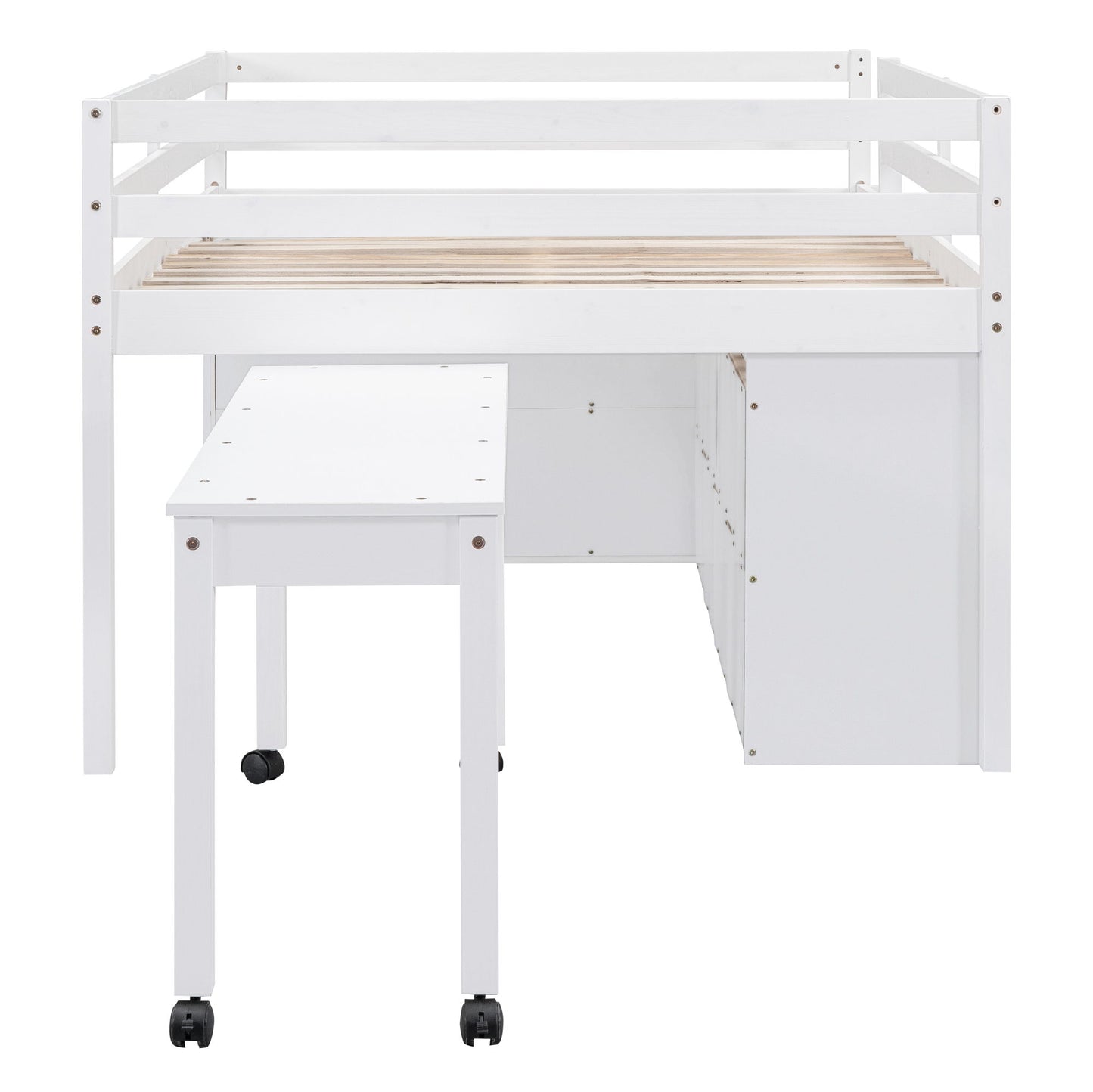 Loft Bed With Retractable Writing Desk And 4 Drawers, With Lateral Portable Desk And Shelves - The Sleep Loft - Online Mattress Showroom NYC