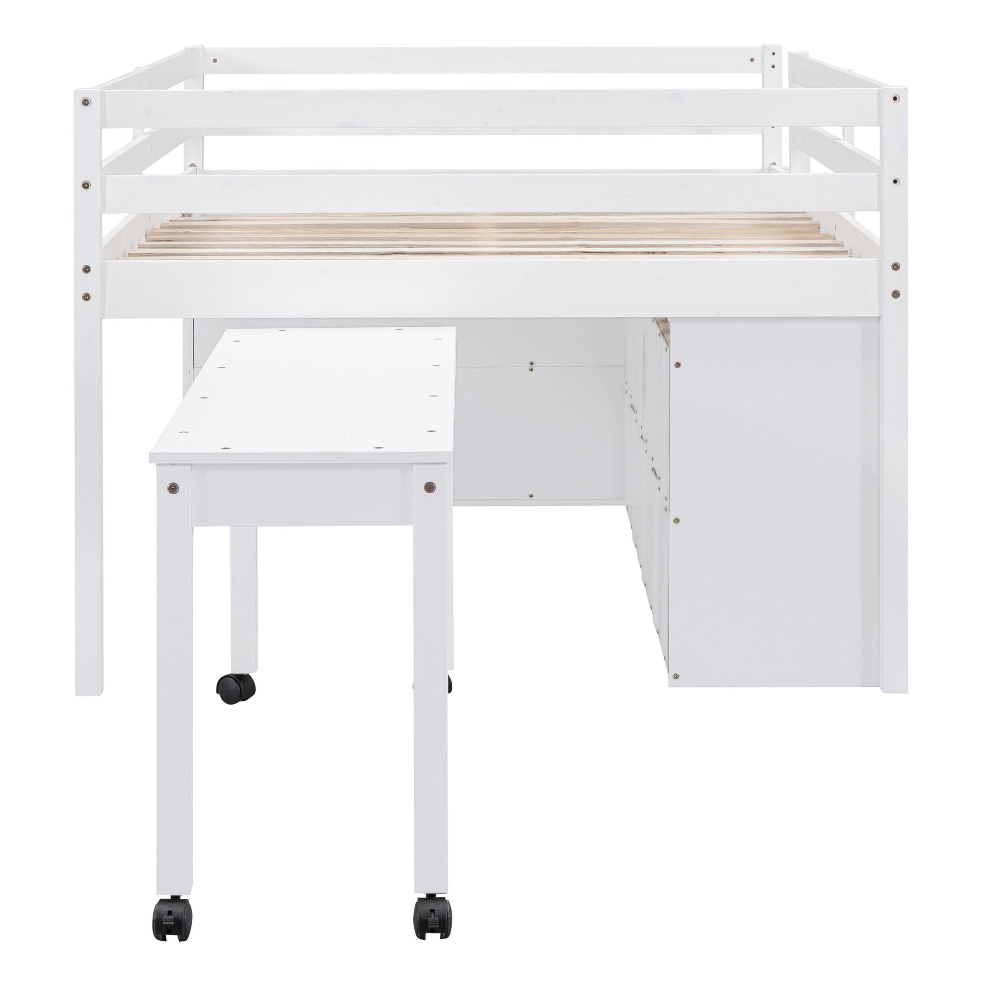 Loft Bed With Retractable Writing Desk And 4 Drawers, With Lateral Portable Desk And Shelves - The Sleep Loft - Online Mattress Showroom NYC