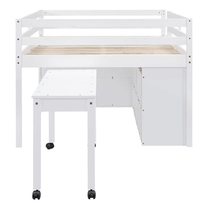 Loft Bed With Retractable Writing Desk And 4 Drawers, With Lateral Portable Desk And Shelves - The Sleep Loft - Online Mattress Showroom NYC