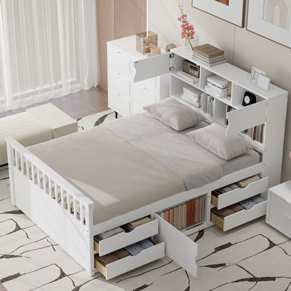 Captain Platform Bed Frame With Bookcase Headboard, 4 Drawers, Storage Shelves - The Sleep Loft - Online Mattress Showroom NYC