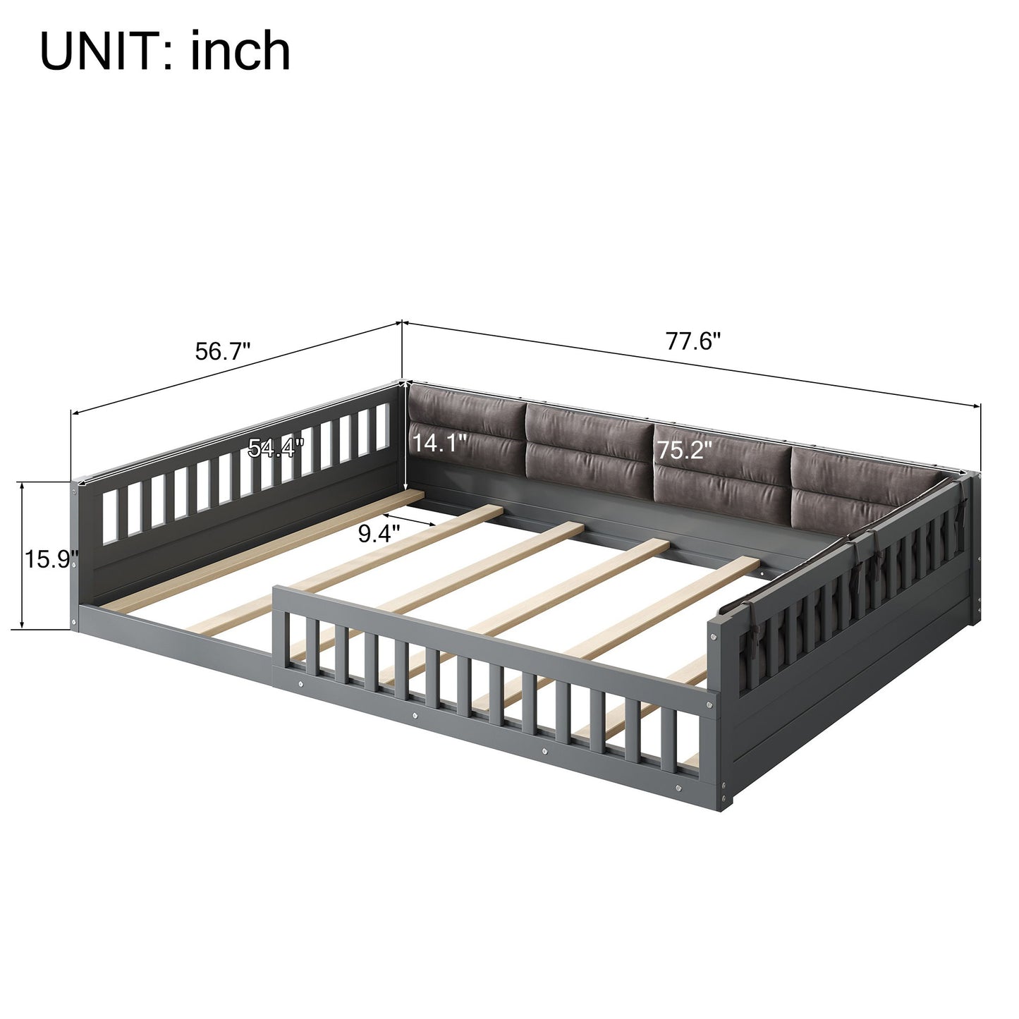 Upholstered Platform Bed With Guardrail And Pillow - The Sleep Loft - Online Mattress Showroom NYC