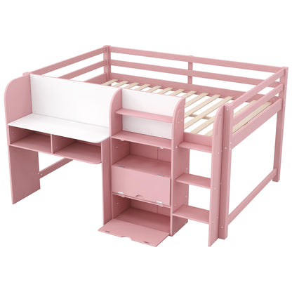 Low Loft Bed With Built In Desk, Storage Cabinets, Open Bookcase And Doodle board - The Sleep Loft - Online Mattress Showroom NYC