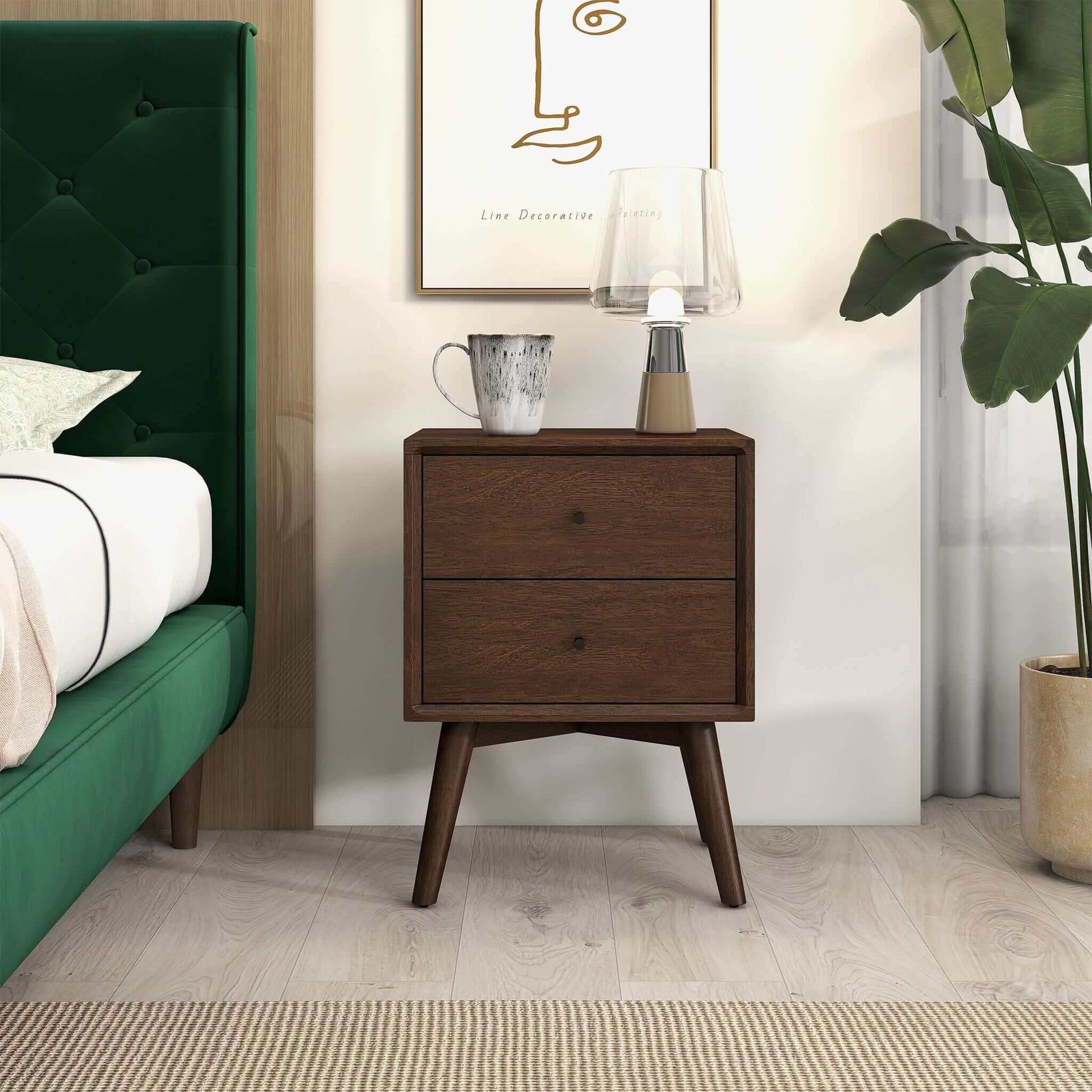 Caroline - Mid-Century Modern Style White Night Stand 2 Drawer - The Sleep Loft - Online Mattress Showroom NYC