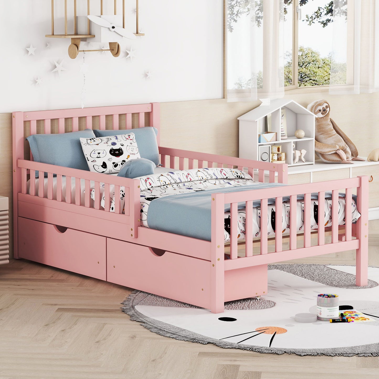 Platform Bed With Guardrails On Both Sides And 2 Storage Drawers - The Sleep Loft - Online Mattress Showroom NYC