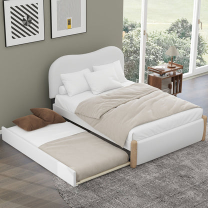 Upholstered Platform Bed With Wood Supporting Feet And Trundle - The Sleep Loft - Online Mattress Showroom NYC