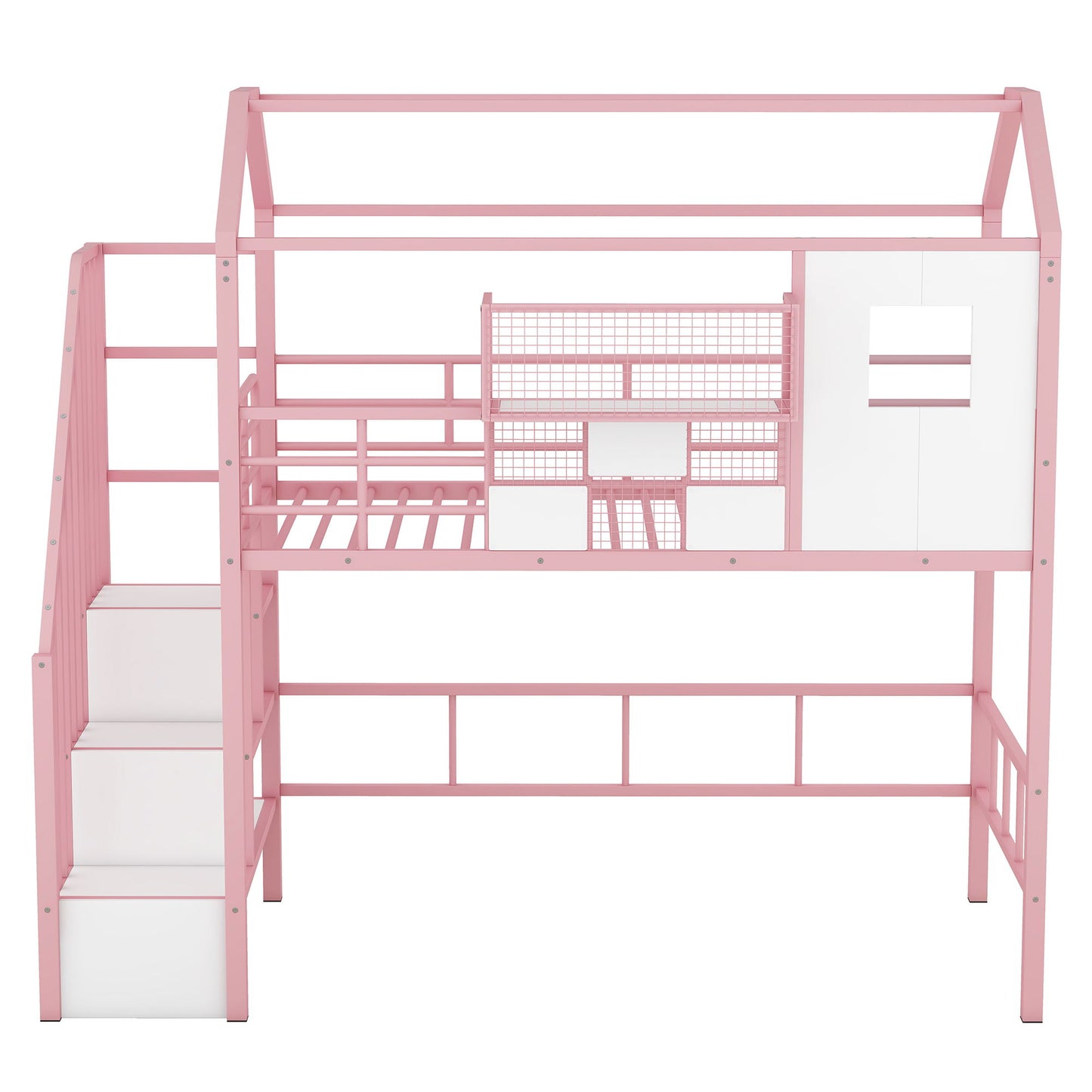 Metal Loft Bed With Roof Design And Storage Box With Guardrails And Integrated Ladder - The Sleep Loft - Online Mattress Showroom NYC
