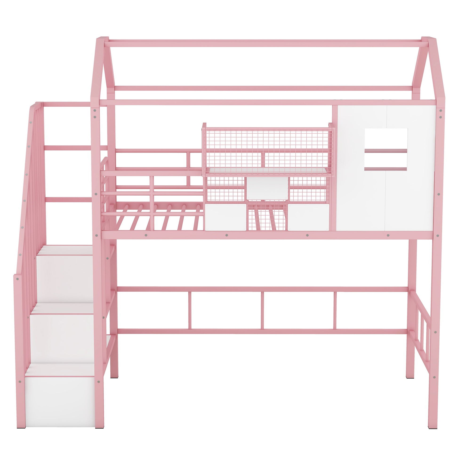Metal Loft Bed With Roof Design And Storage Box With Guardrails And Integrated Ladder - The Sleep Loft - Online Mattress Showroom NYC