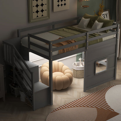Loft Bed With Storage Staircase, Window & LED Light - The Sleep Loft - Online Mattress Showroom NYC