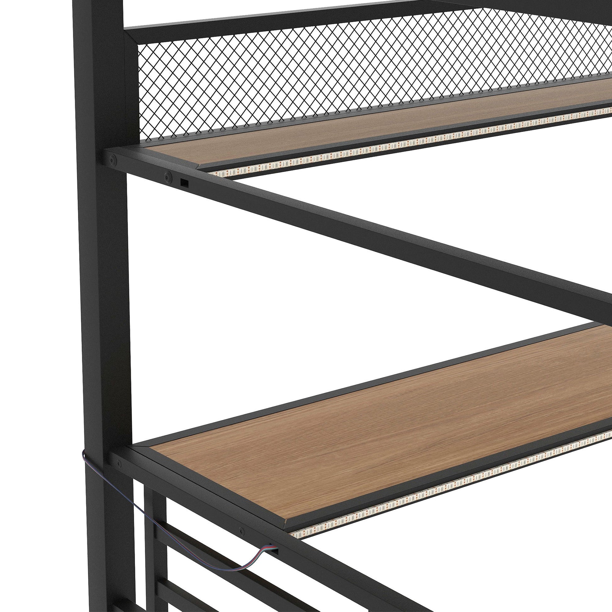 Full Size Loft Bed Frame With Storage Shelf And LED Light - Black - The Sleep Loft - Online Mattress Showroom NYC