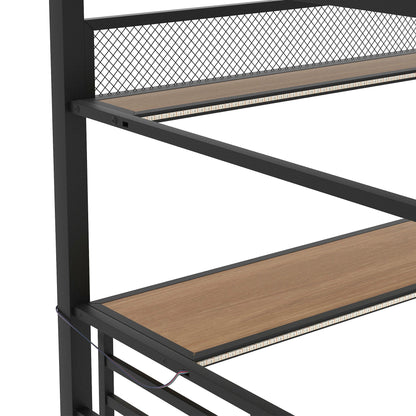 Full Size Loft Bed Frame With Storage Shelf And LED Light - Black - The Sleep Loft - Online Mattress Showroom NYC