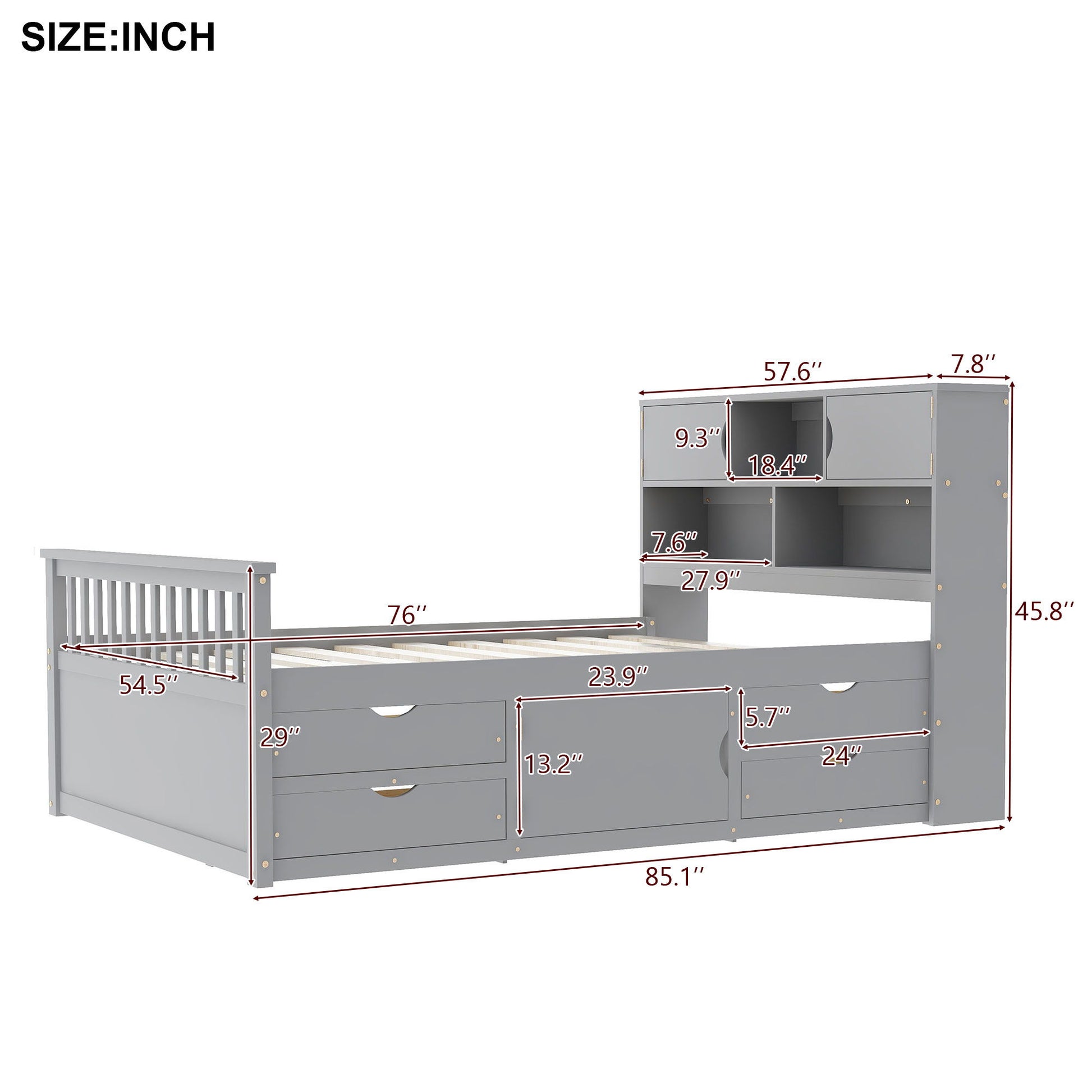Captain Platform Bed Frame With Bookcase Headboard, 4 Drawers, Storage Shelves - The Sleep Loft - Online Mattress Showroom NYC
