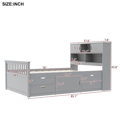 Captain Platform Bed Frame With Bookcase Headboard, 4 Drawers, Storage Shelves - The Sleep Loft - Online Mattress Showroom NYC