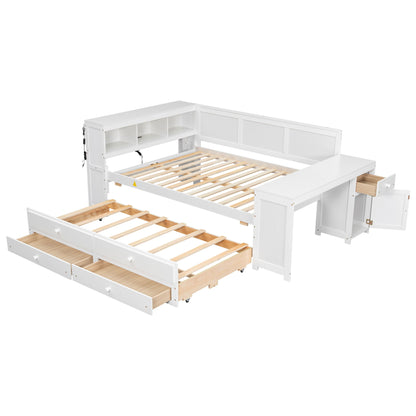 Daybed With Storage Shelves, Drawers, Trundle, Charging Station, LED Light, Desk And Cabinet - The Sleep Loft - Online Mattress Showroom NYC