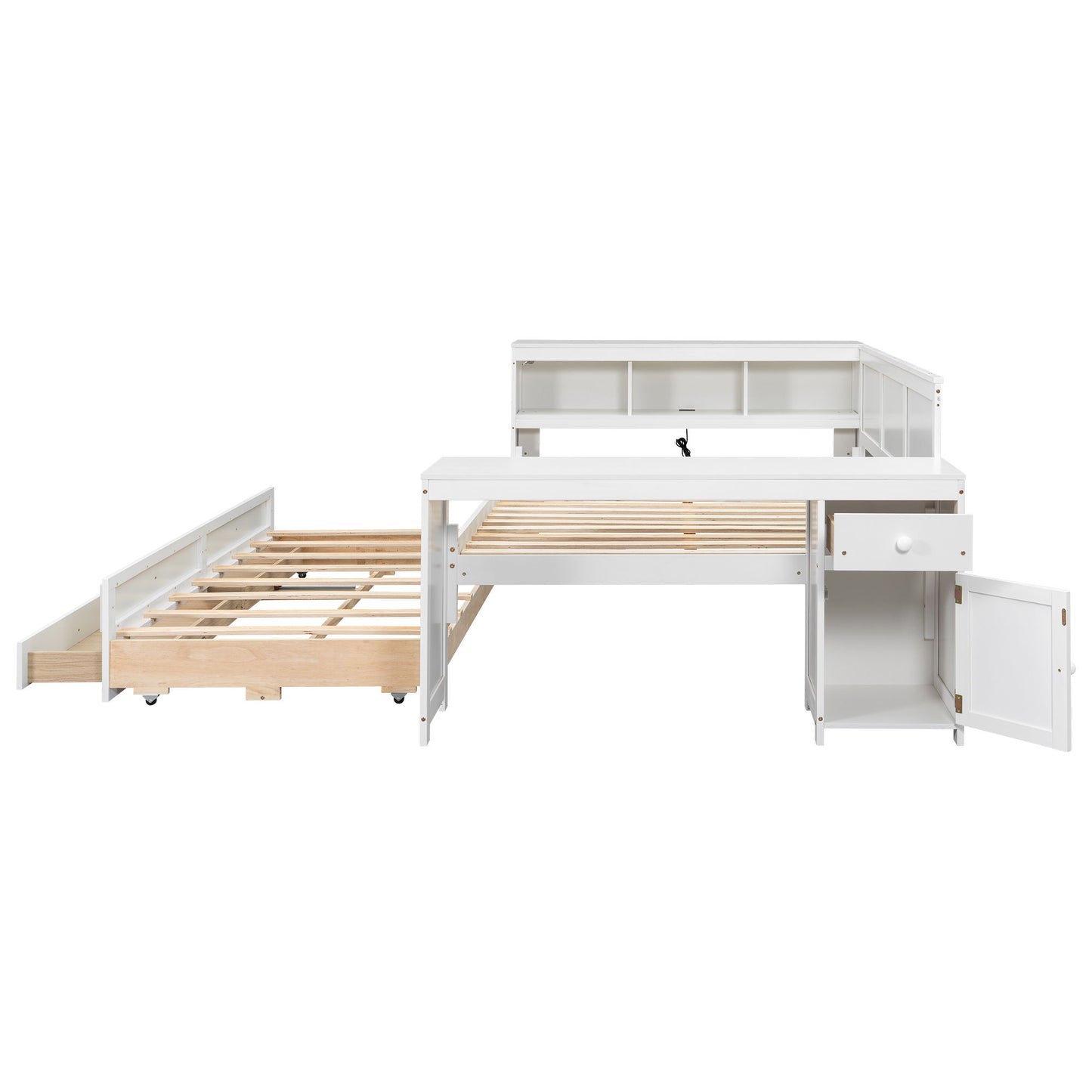 Daybed With Storage Shelves, Drawers, Trundle, Charging Station, LED Light, Desk And Cabinet - The Sleep Loft - Online Mattress Showroom NYC