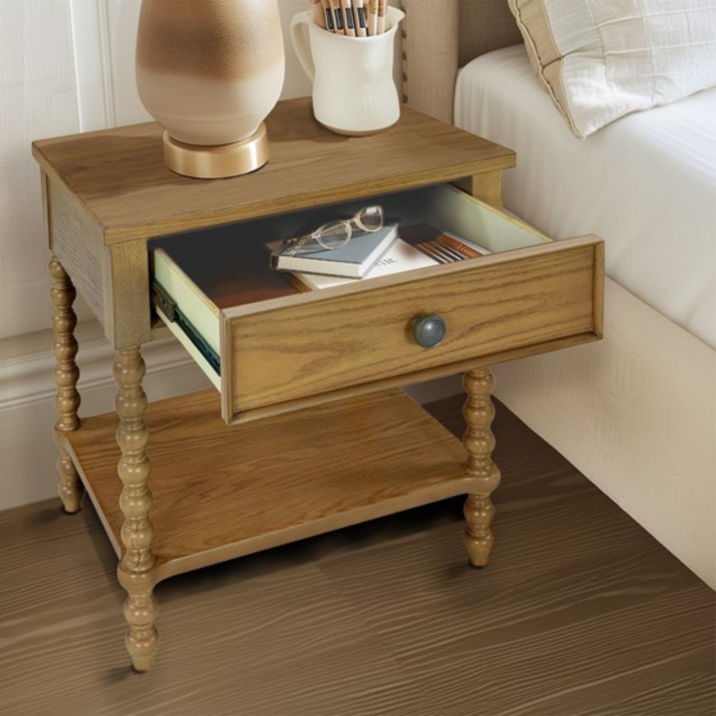Traditional Durable Nightstand Table With Drawer And Shelf - The Sleep Loft - Online Mattress Showroom NYC