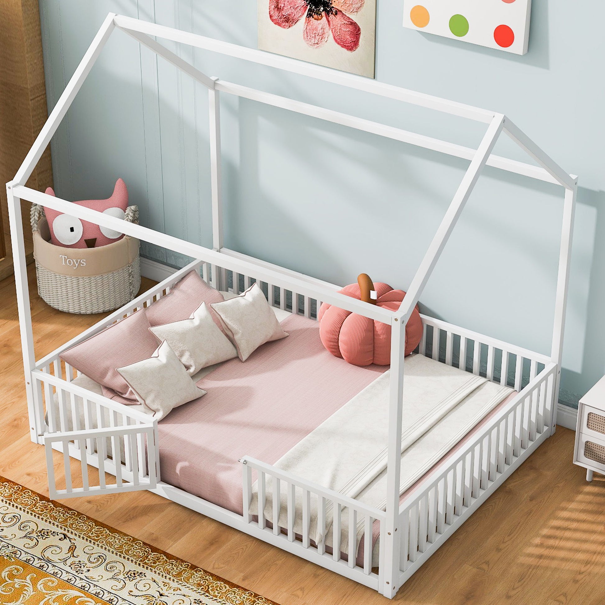 Metal House Bed With Fence And Door - The Sleep Loft - Online Mattress Showroom NYC