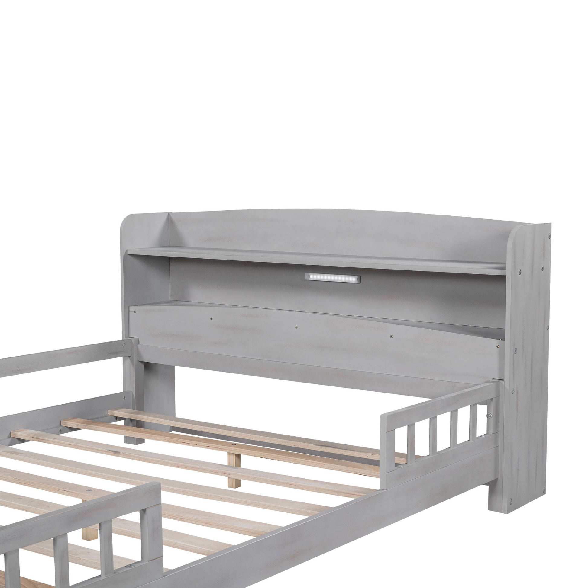 Wood Platform Bed With Built In LED Light, Storage Headboard And Guardrail - The Sleep Loft - Online Mattress Showroom NYC