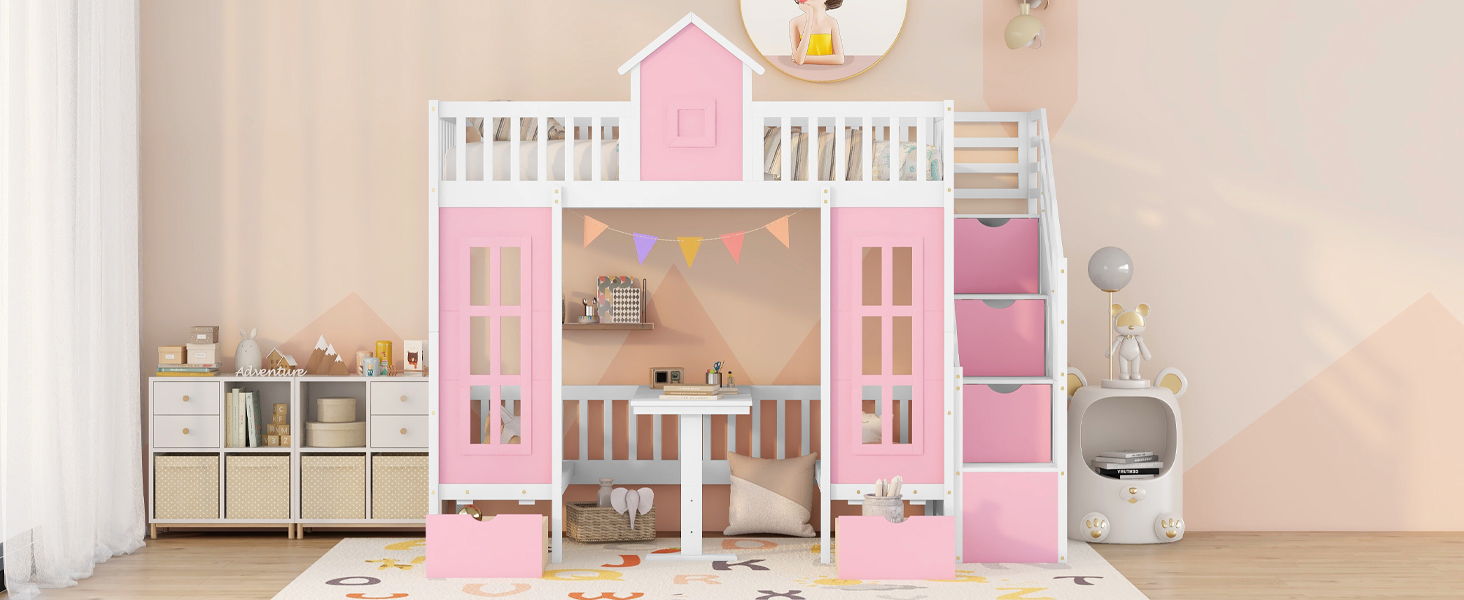 Twin Over Twin Bunk Bed With Changeable Table, Bunk Bed Turn Into Upper Bed And Down Desk - The Sleep Loft - Online Mattress Showroom NYC