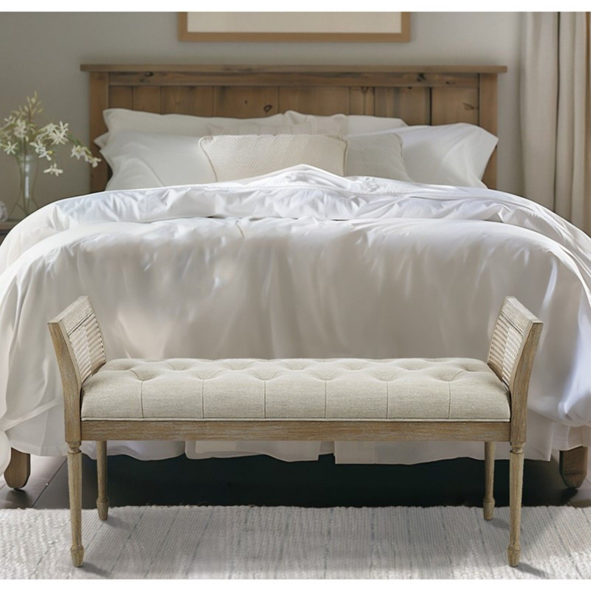 Accent Bench With Arm - Natural - The Sleep Loft - Online Mattress Showroom NYC