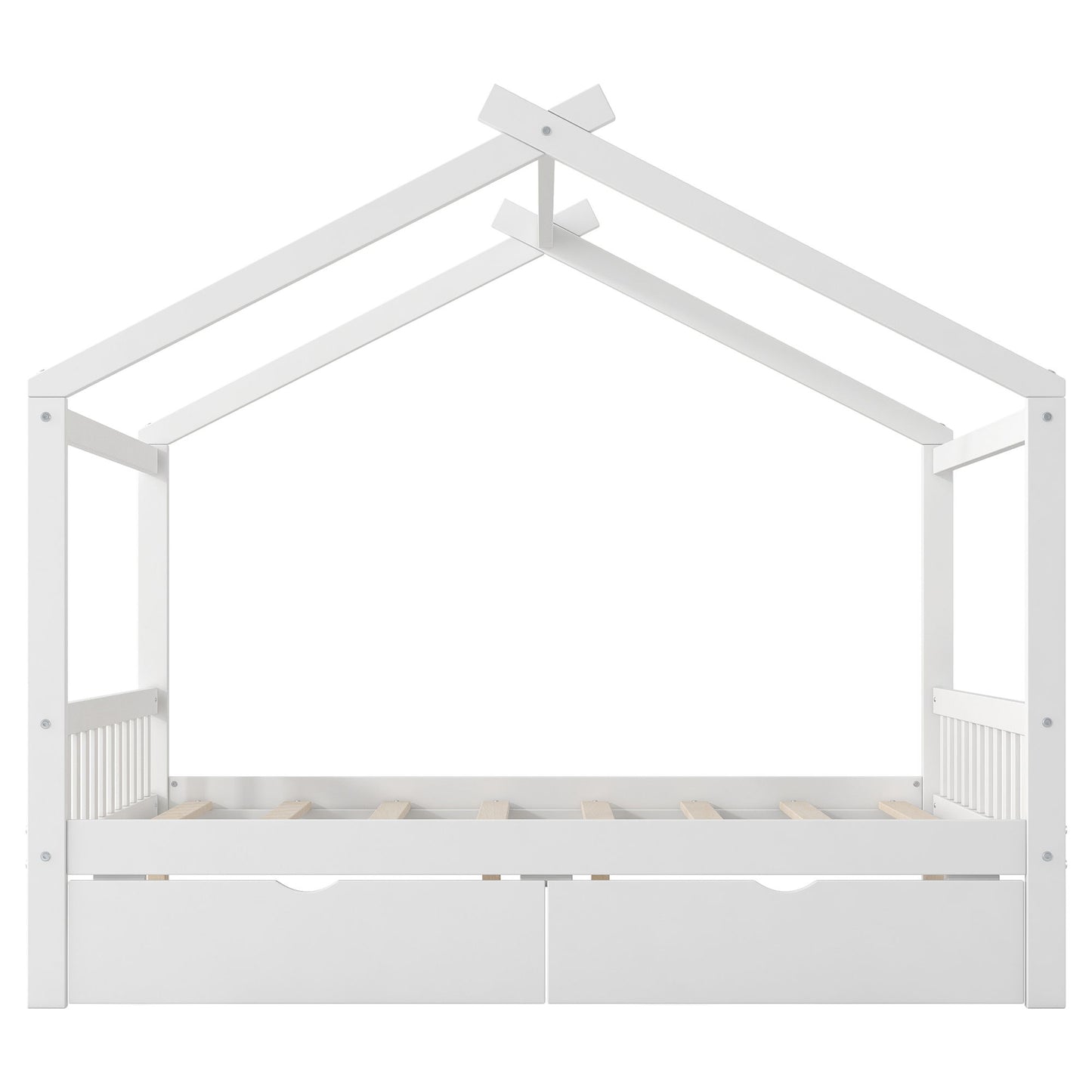 House Style Platform Bed With Headboard, Footboard, 2 Drawers, And Roof Design - The Sleep Loft - Online Mattress Showroom NYC