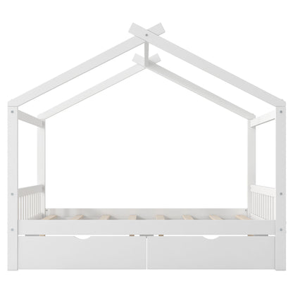 House Style Platform Bed With Headboard, Footboard, 2 Drawers, And Roof Design - The Sleep Loft - Online Mattress Showroom NYC