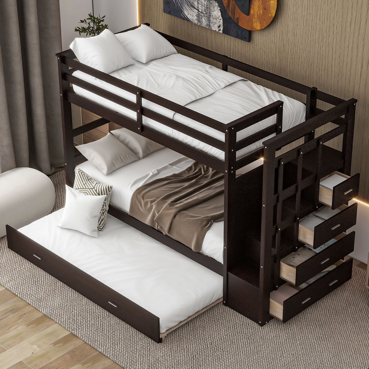 Bunk Bed With Trundle And Staircase - The Sleep Loft - Online Mattress Showroom NYC