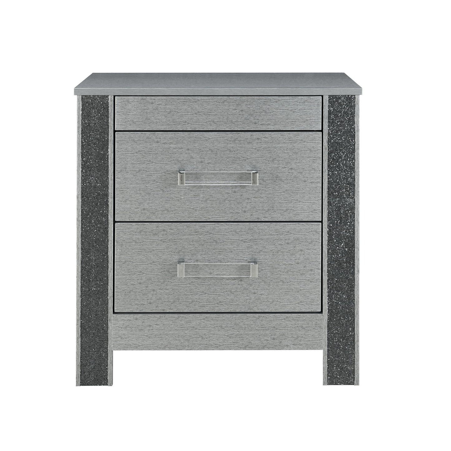 Lorenzo - Nightstand With Hidden Compartment And Handles - Silver - The Sleep Loft - Online Mattress Showroom NYC