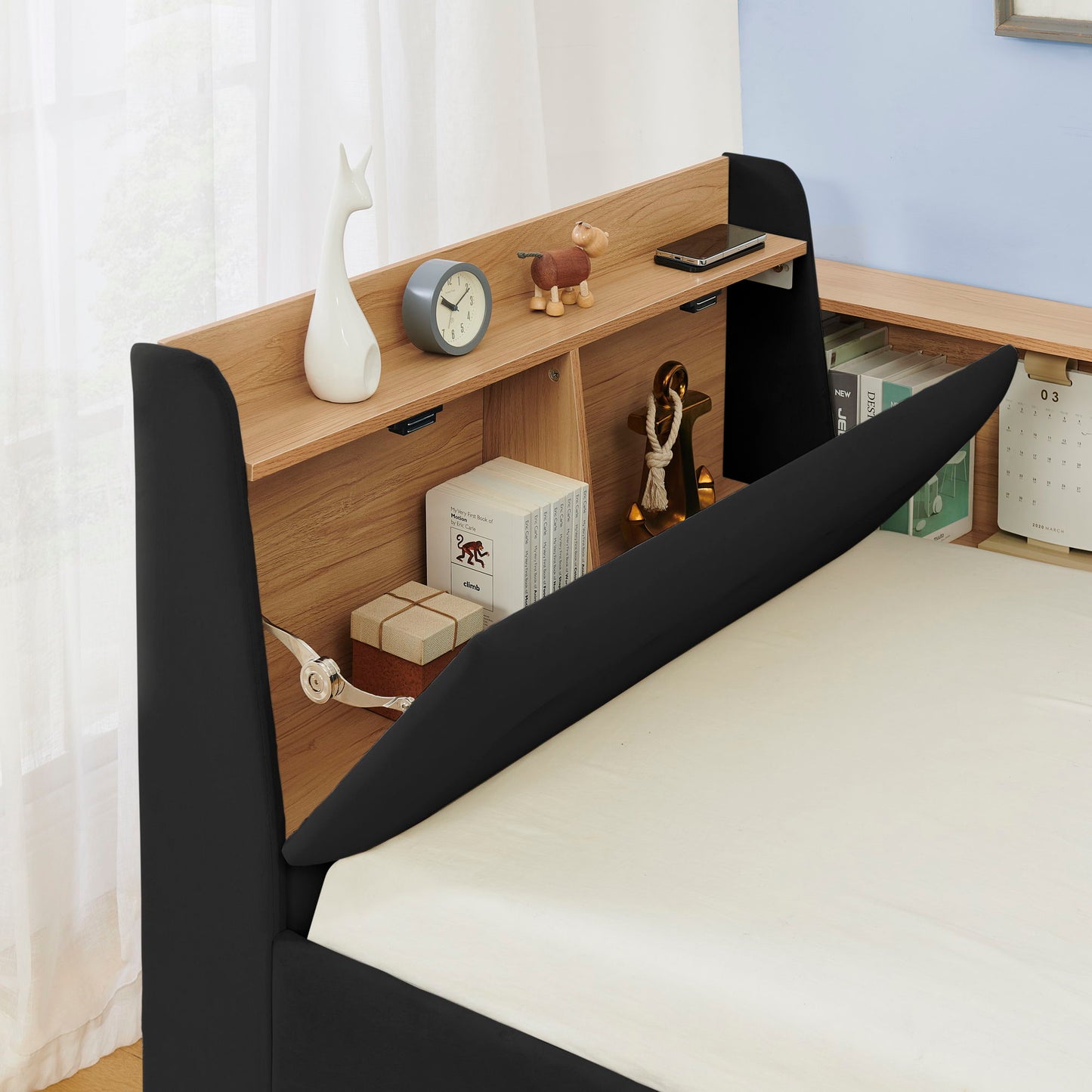 Upholstered Daybed With Storage Headboard, Wireless Charging, LED Lights - The Sleep Loft - Online Mattress Showroom NYC