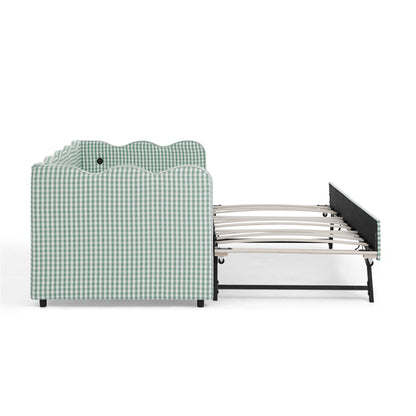 Gingham Daybed With USB Charging Port, Wave Shaped Design - The Sleep Loft - Online Mattress Showroom NYC