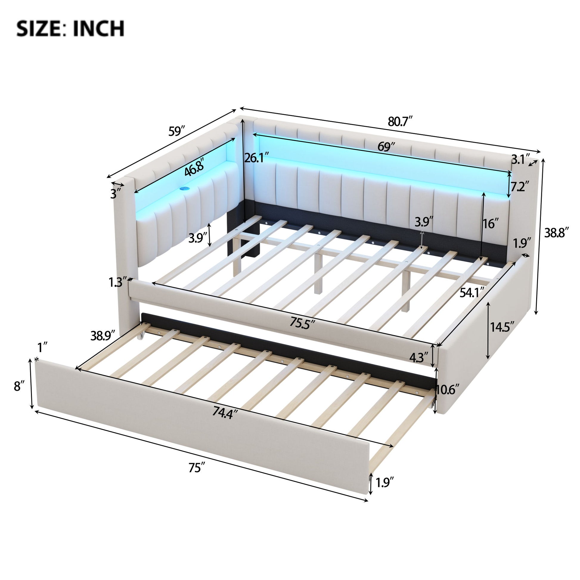 Upholstered Platform Bed With USB Ports And LED Belt - The Sleep Loft - Online Mattress Showroom NYC