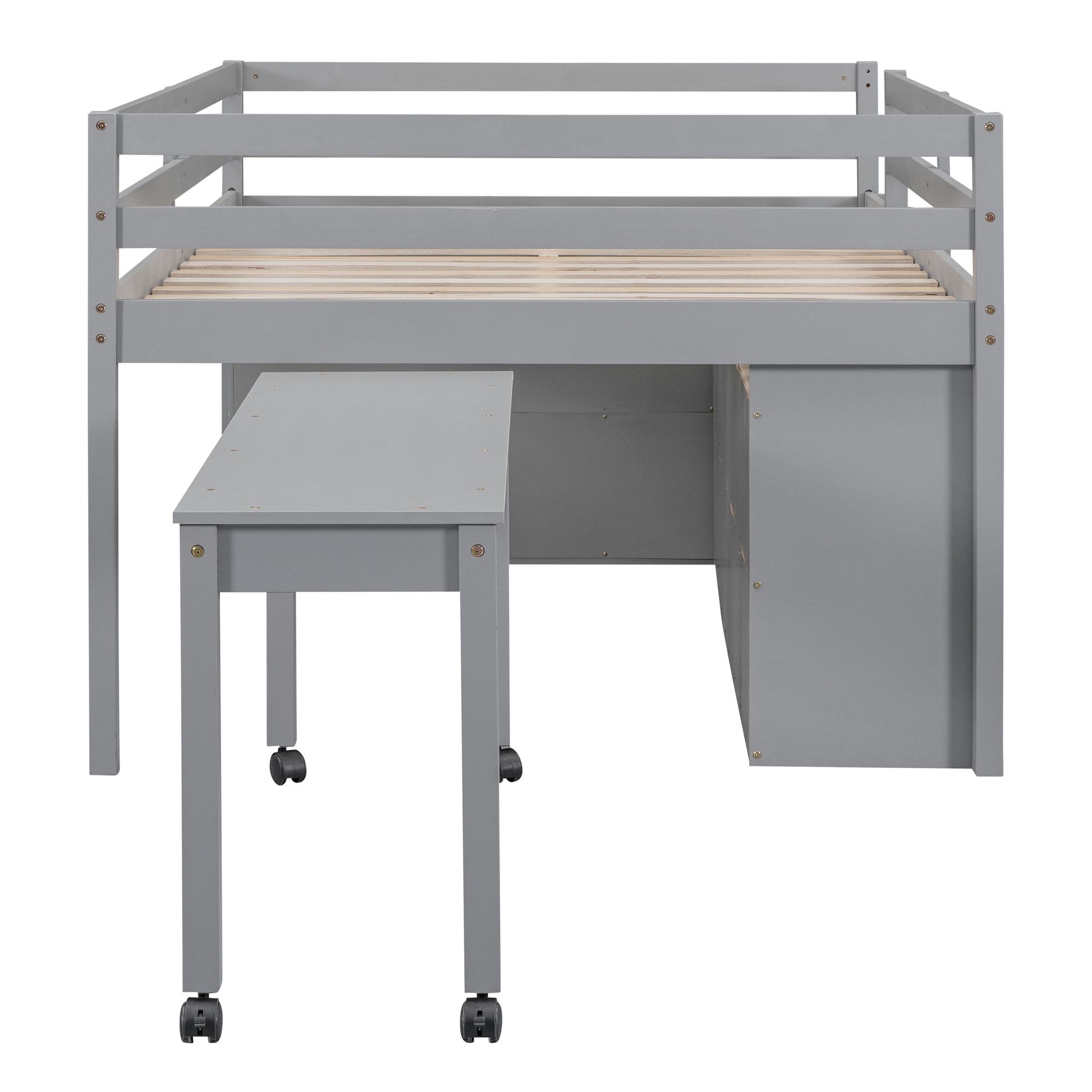 Loft Bed With Retractable Writing Desk And 4 Drawers, With Lateral Portable Desk And Shelves - The Sleep Loft - Online Mattress Showroom NYC