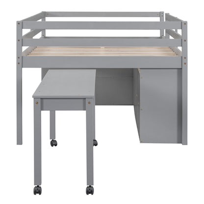 Loft Bed With Retractable Writing Desk And 4 Drawers, With Lateral Portable Desk And Shelves - The Sleep Loft - Online Mattress Showroom NYC