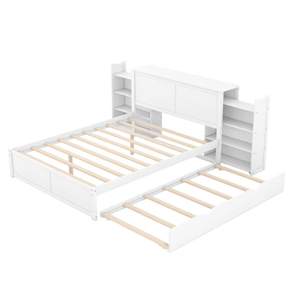 Storage Platform Bed With Pull Out Shelves And Trundle