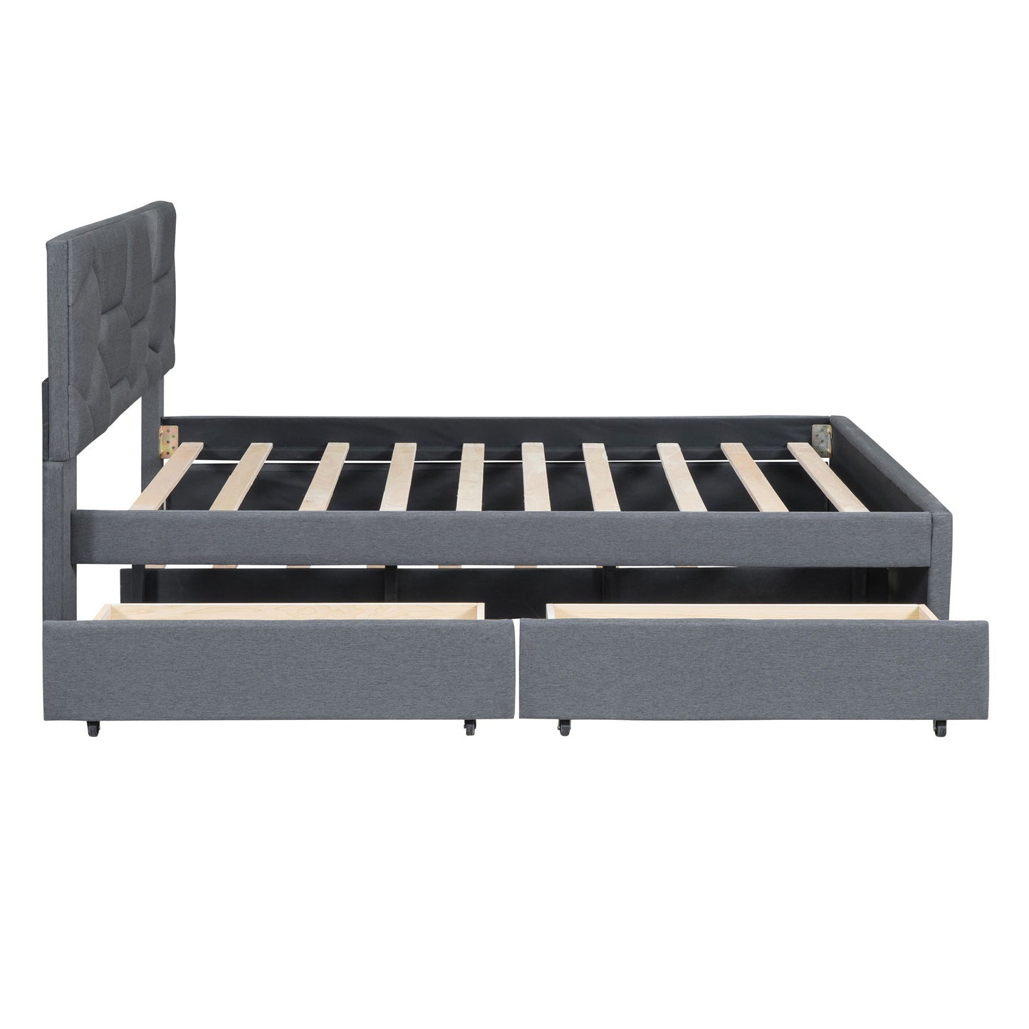 Upholstered Platform Bed With Brick Pattern Headboard And Twin Long Size Trundle - The Sleep Loft - Online Mattress Showroom NYC