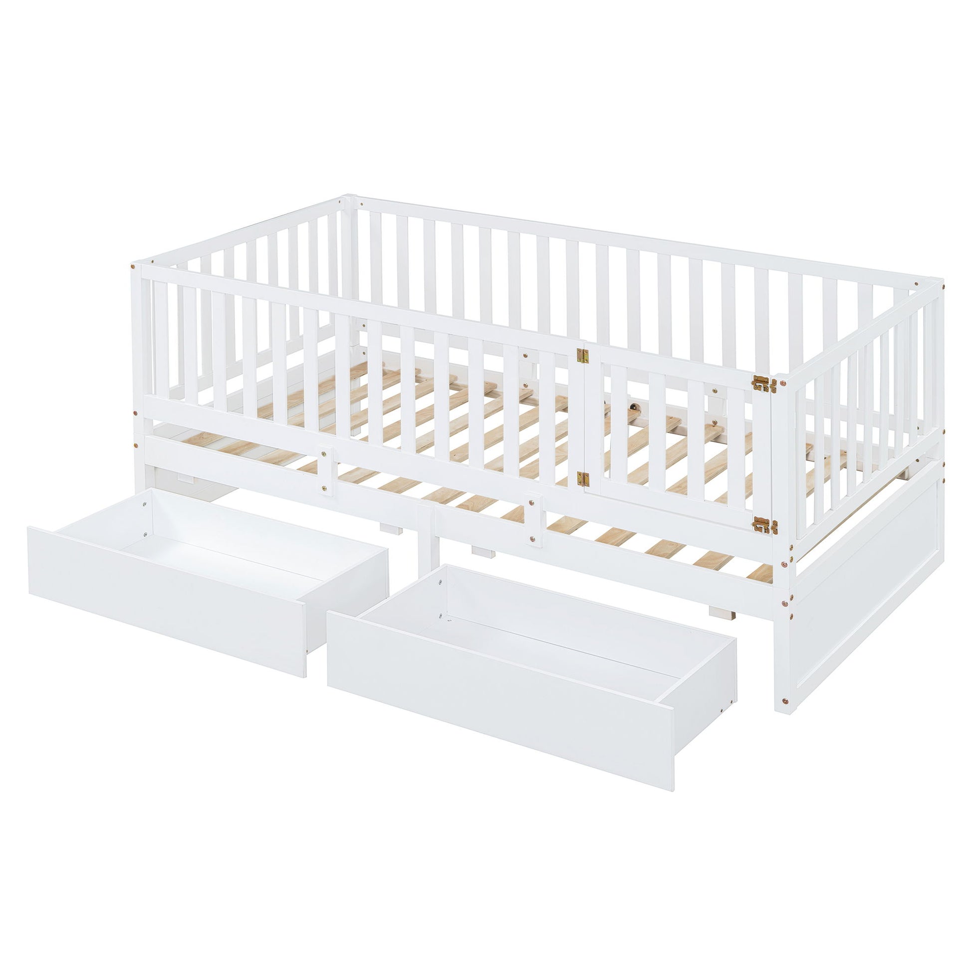 Daybed With Fence Guardrails And 2 Drawers, Split Into Independent Floor Bed & Daybed - The Sleep Loft - Online Mattress Showroom NYC