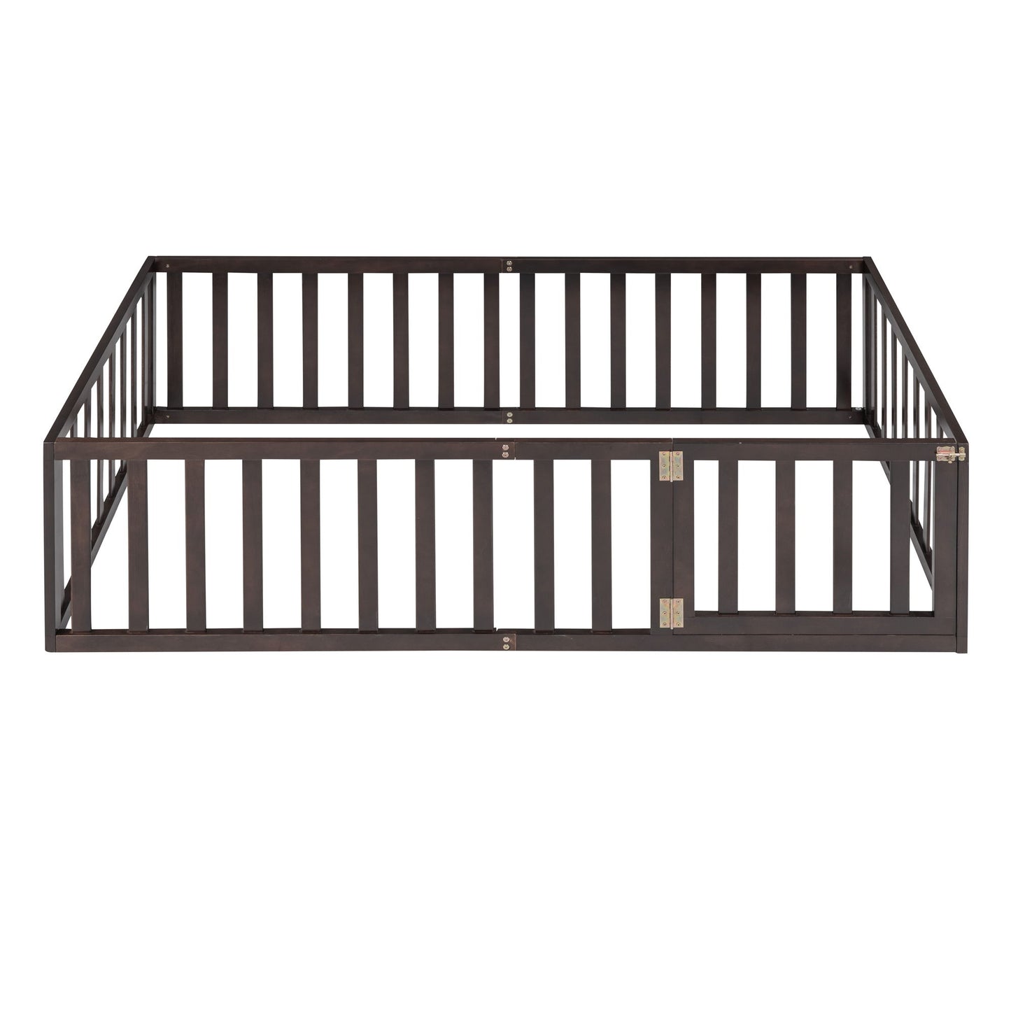 Twin Size Floor Bed Frame With Fence And Door - Walnut - The Sleep Loft - Online Mattress Showroom NYC