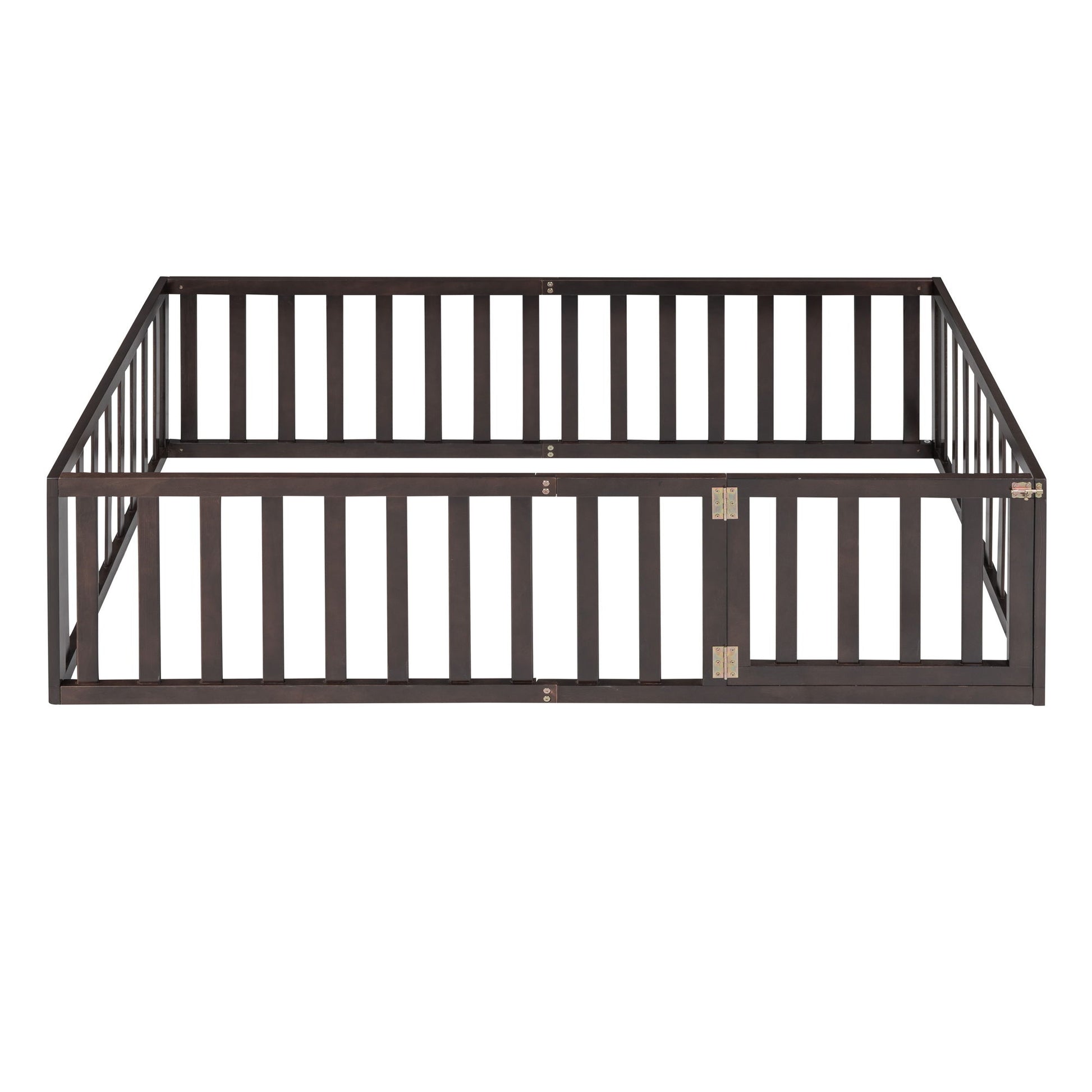 Twin Size Floor Bed Frame With Fence And Door - Walnut - The Sleep Loft - Online Mattress Showroom NYC