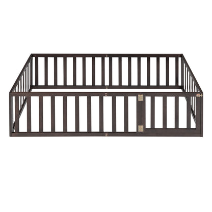 Twin Size Floor Bed Frame With Fence And Door - Walnut - The Sleep Loft - Online Mattress Showroom NYC