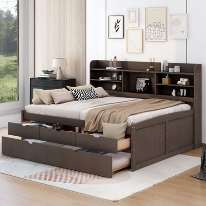Captain Bed With Built In Bookshelves, 3 Storage Drawers, And Trundle - The Sleep Loft - Online Mattress Showroom NYC