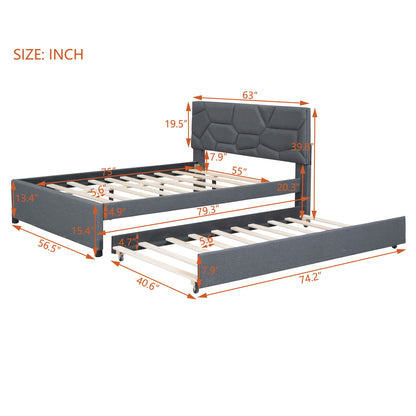 Upholstered Platform Bed With Brick Pattern Headboard And Twin Long Size Trundle - The Sleep Loft - Online Mattress Showroom NYC