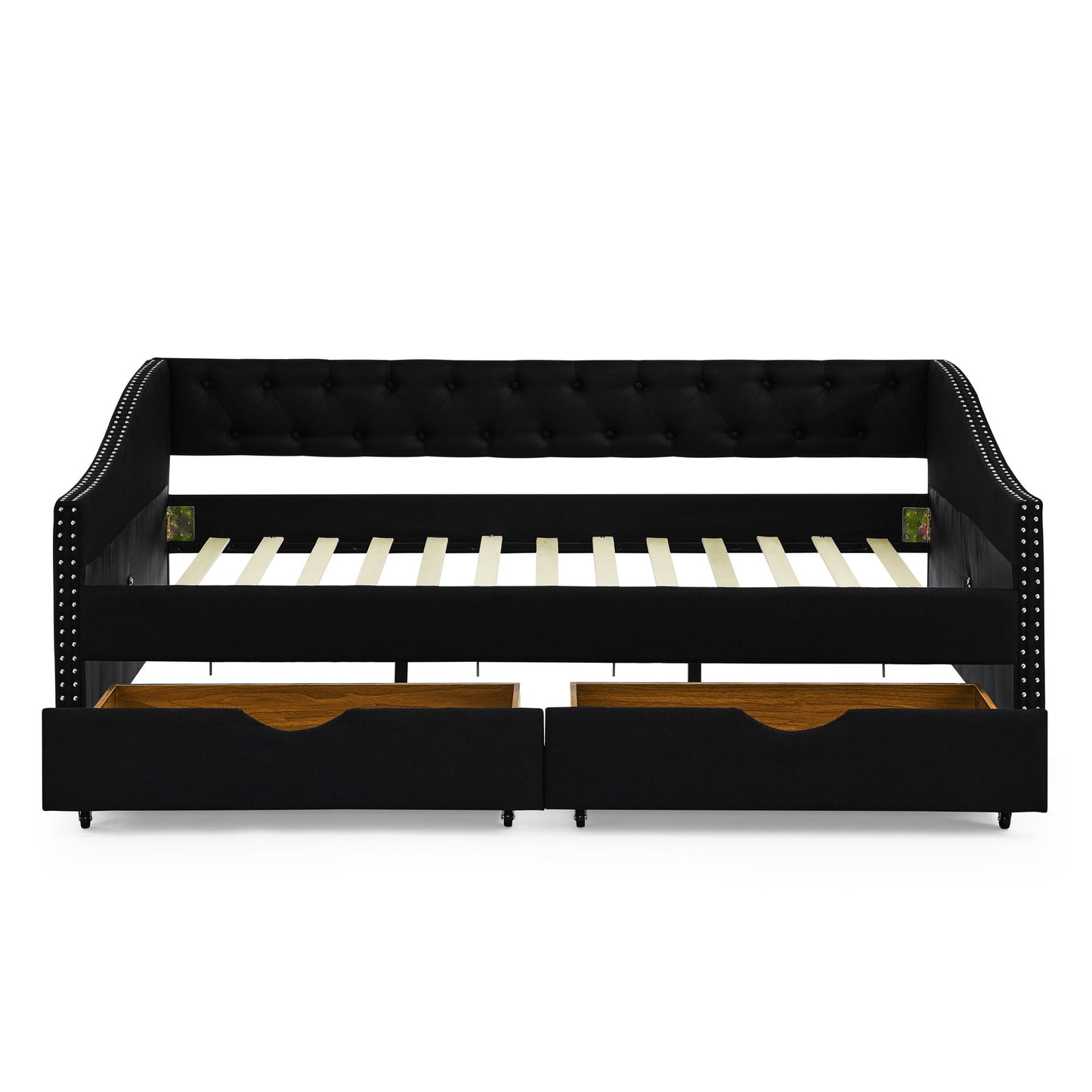 Upholstered Tufted Daybed With 2 Drawers, Waved Arms - The Sleep Loft - Online Mattress Showroom NYC